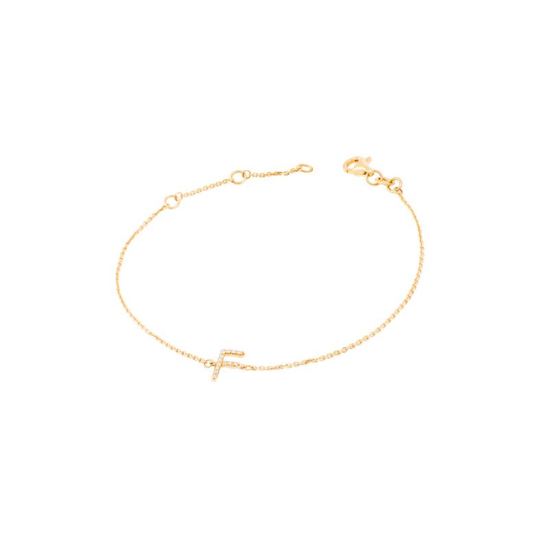 Pulsera de Oro Amarillo 18kt Letras F con Diamantes 5Pts-2
