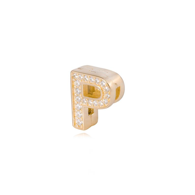 Dije de Plata broche Letra P con Circonita Revestido en Oro 18kt-1