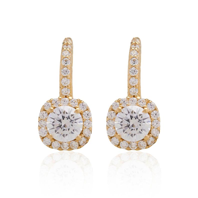 Aros de Oro 18kt Circon Cuadrado Circonita-0