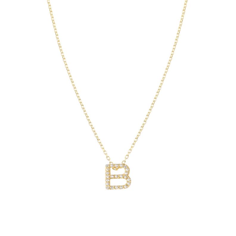Collar de Plata Esterlina 925 Letra B Circon Revestido en Oro 18kt-0