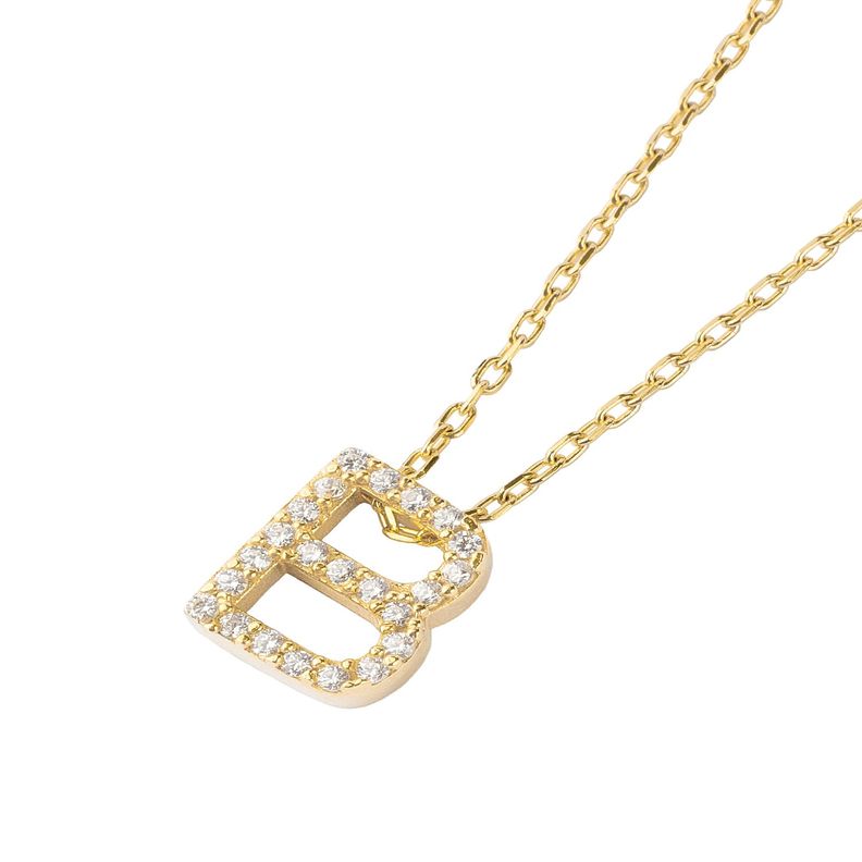 Collar de Plata Esterlina 925 Letra B Circon Revestido en Oro 18kt-1