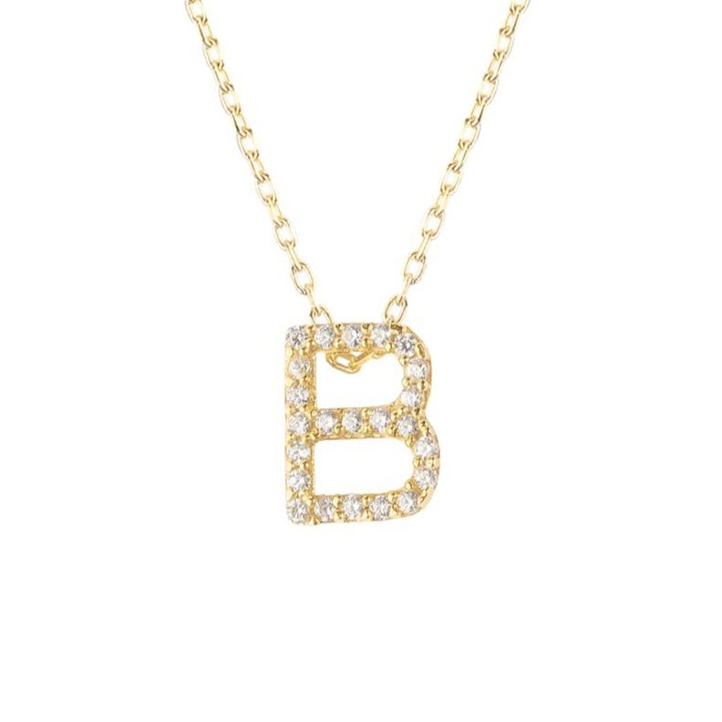 Collar de Plata Esterlina 925 Letra B Circon Revestido en Oro 18kt-2
