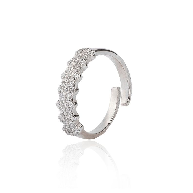 Anillo de Plata Esterlina 925 Cintillo Flores Circon-0
