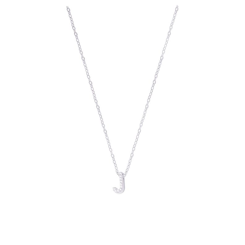 Collar de Plata Esterlina 925 Dije Letra J Circón-0