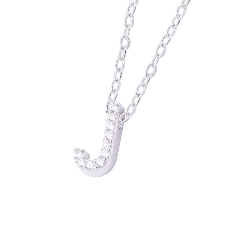 Collar de Plata Esterlina 925 Dije Letra J Circón-2