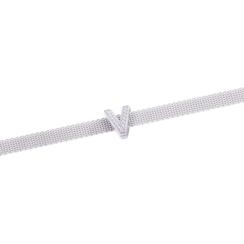 Dije de Plata broche Letra V con Circonita-2