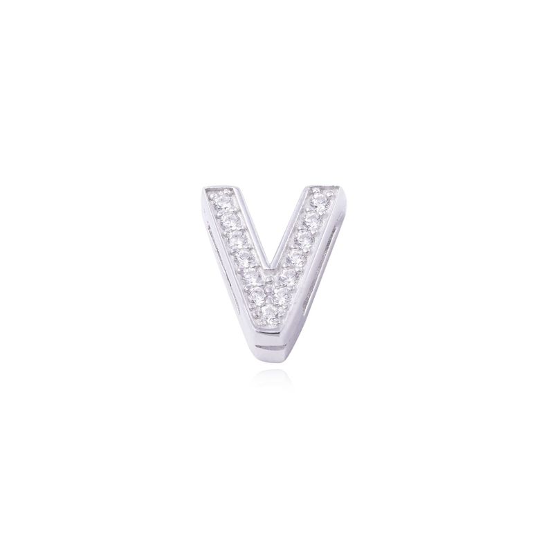 Dije de Plata broche Letra V con Circonita