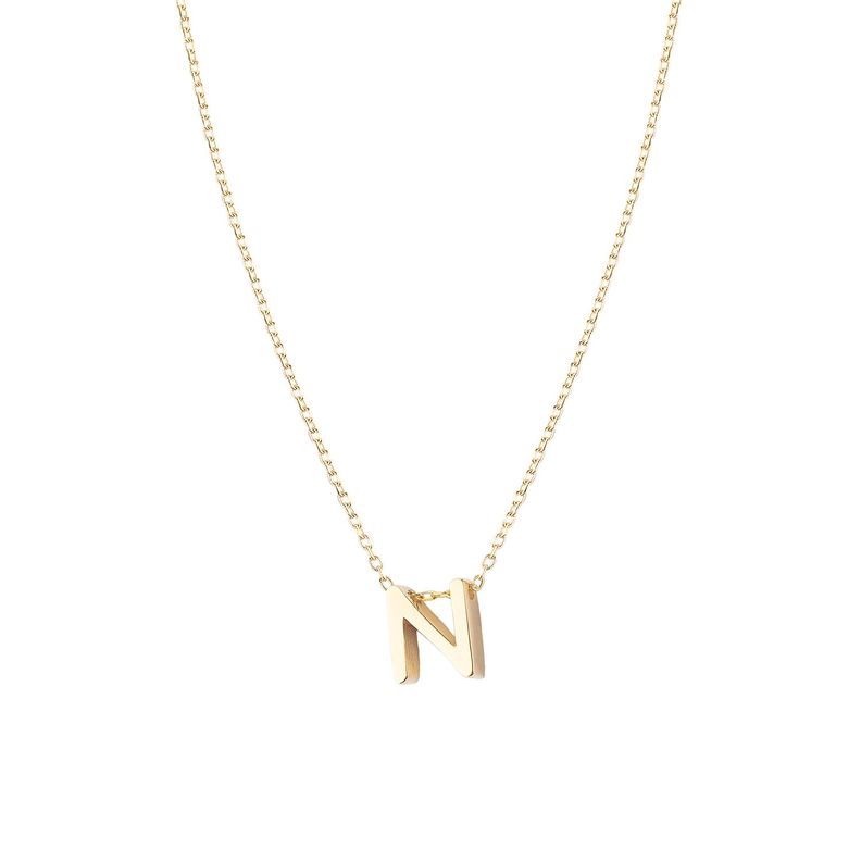 Collar de Plata Esterlina 925 Letra N Revestido en Oro 18kt-0