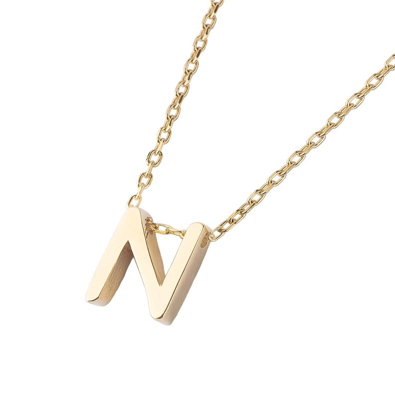Collar de Plata Esterlina 925 Letra N Revestido en Oro 18kt-1