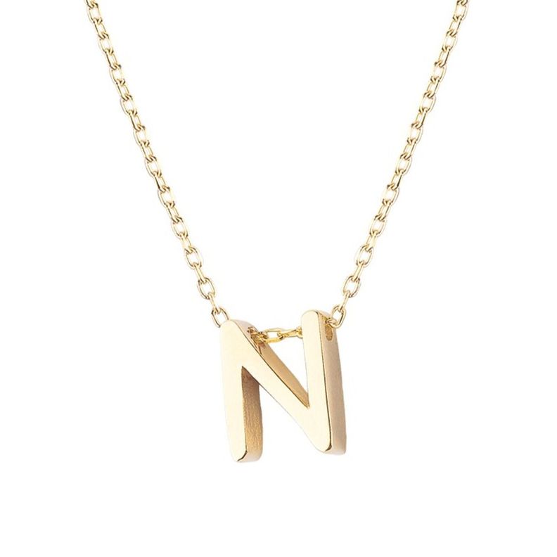 Collar de Plata Esterlina 925 Letra N Revestido en Oro 18kt-2