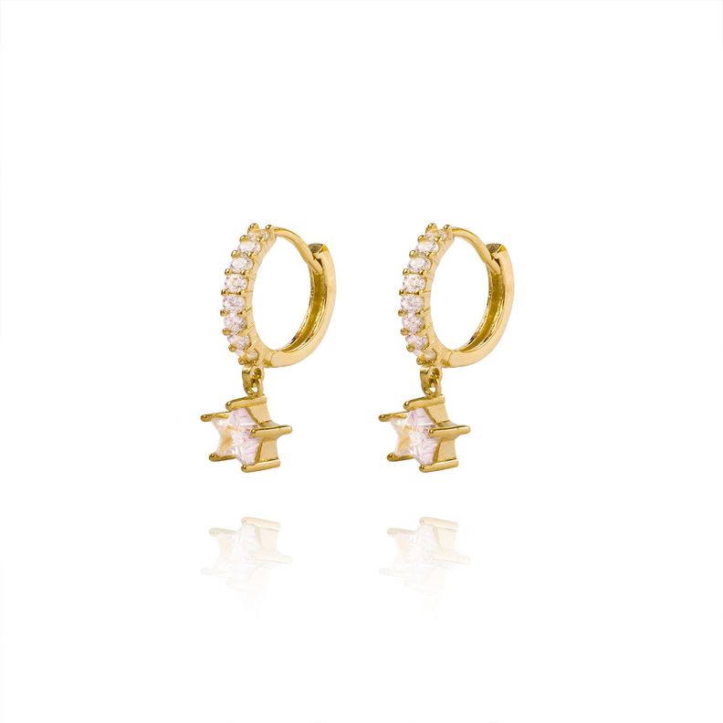 Aros de Oro 18kt Argollas Estrella Colgante y Circonitas-2