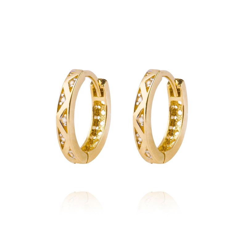 Aros Oro Amarillo 18kt Argollas Circonita Zigzag-0