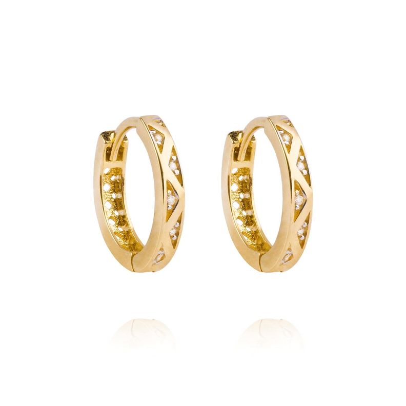 Aros Oro Amarillo 18kt Argollas Circonita Zigzag-2