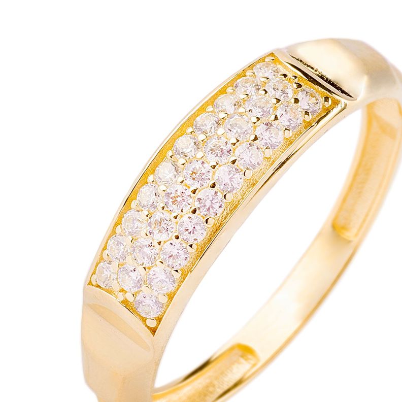 Anillo de Oro 18kt Relieve con Circonitas-1