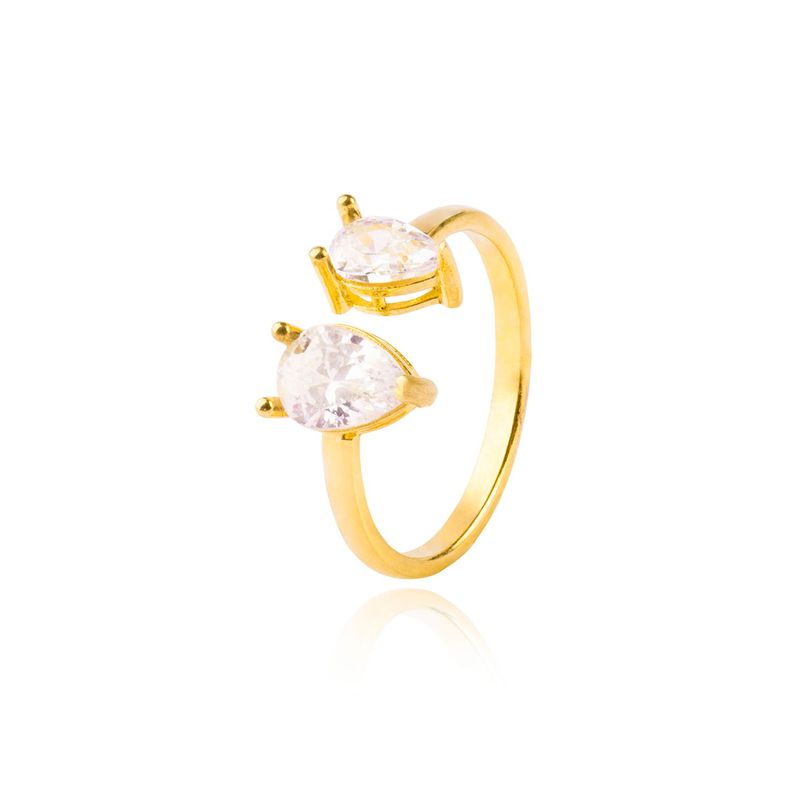 Anillo de Plata Esterlina 925 Doble Gota Revestido en Oro 18kt-0