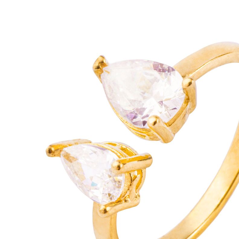 Anillo de Plata Esterlina 925 Doble Gota Revestido en Oro 18kt-1