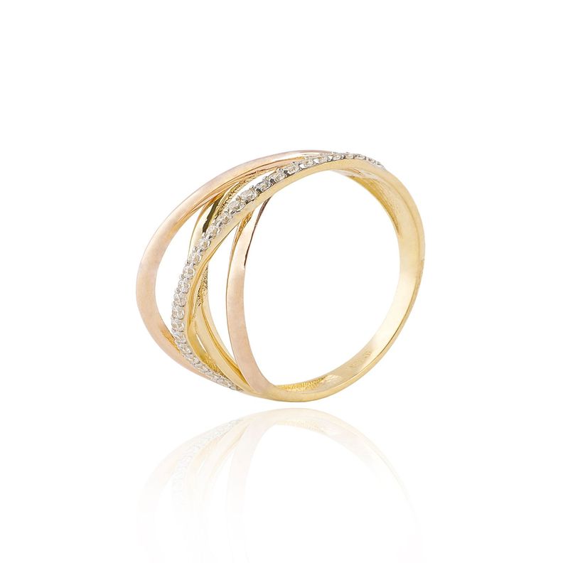 Anillo de oro  18kt Circón Bicolor cruzado-0