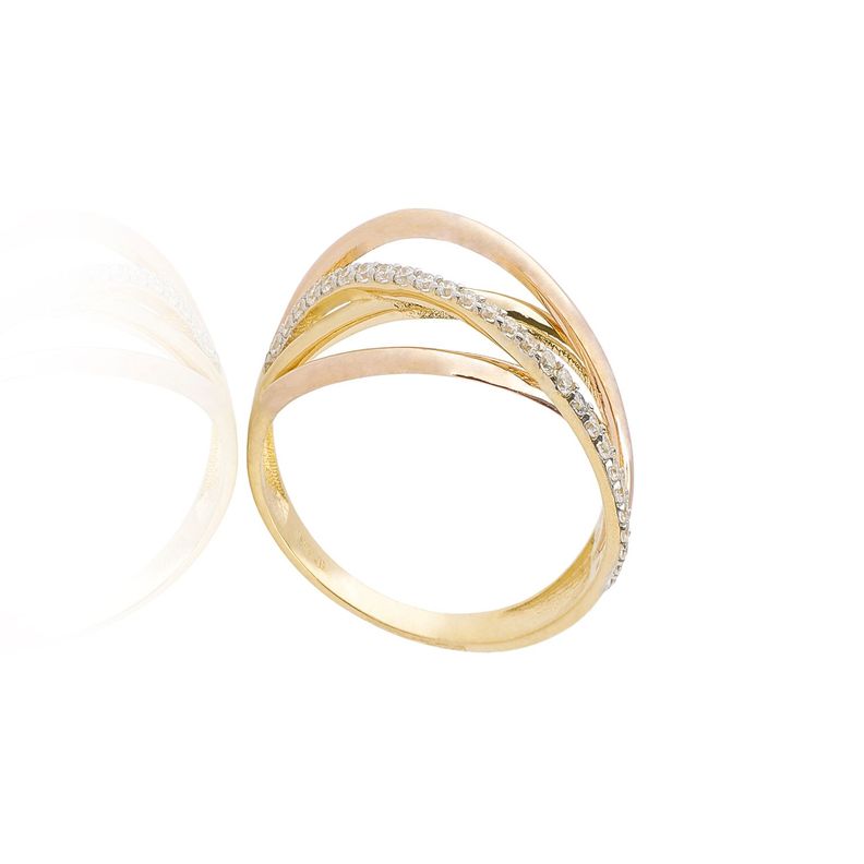 Anillo de oro  18kt Circón Bicolor cruzado-2