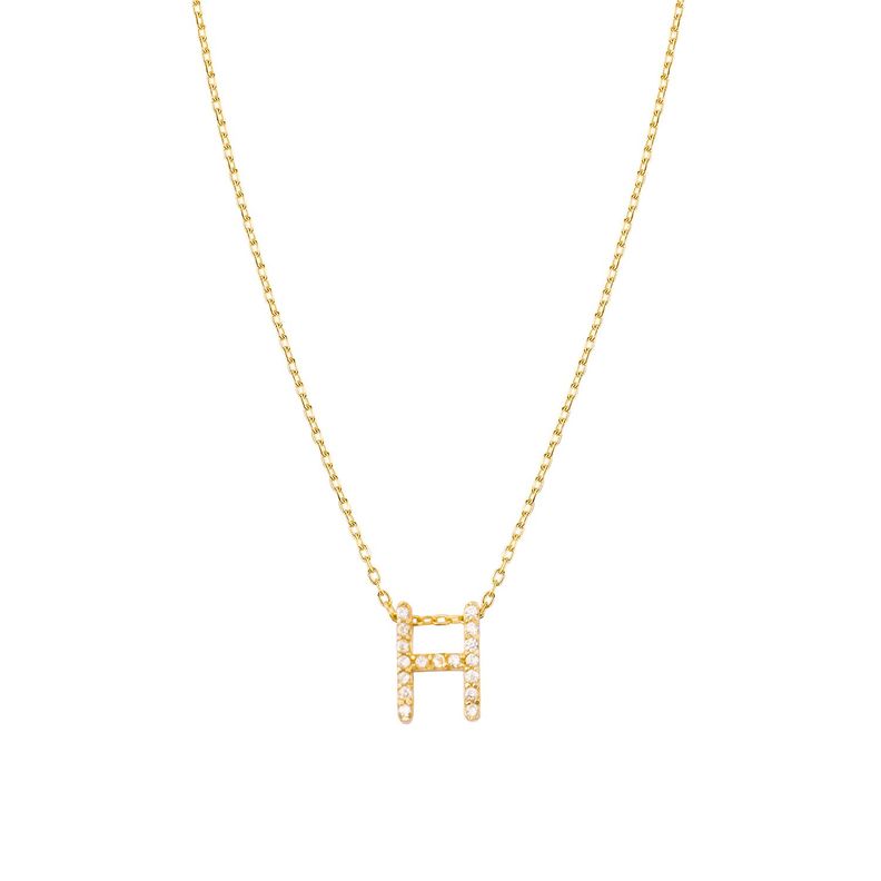 Collar de Plata Esterlina 925 Letra H Circon Revestido en Oro 18kt-0