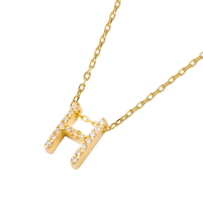 Collar de Plata Esterlina 925 Letra H Circon Revestido en Oro 18kt-1