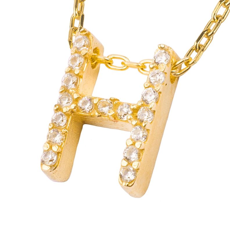 Collar de Plata Esterlina 925 Letra H Circon Revestido en Oro 18kt-2