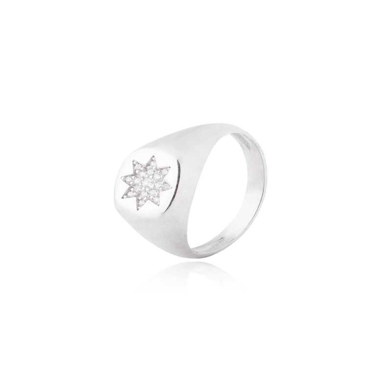 Anillo de Plata Esterlina 925 Sello Estrella Circon-0