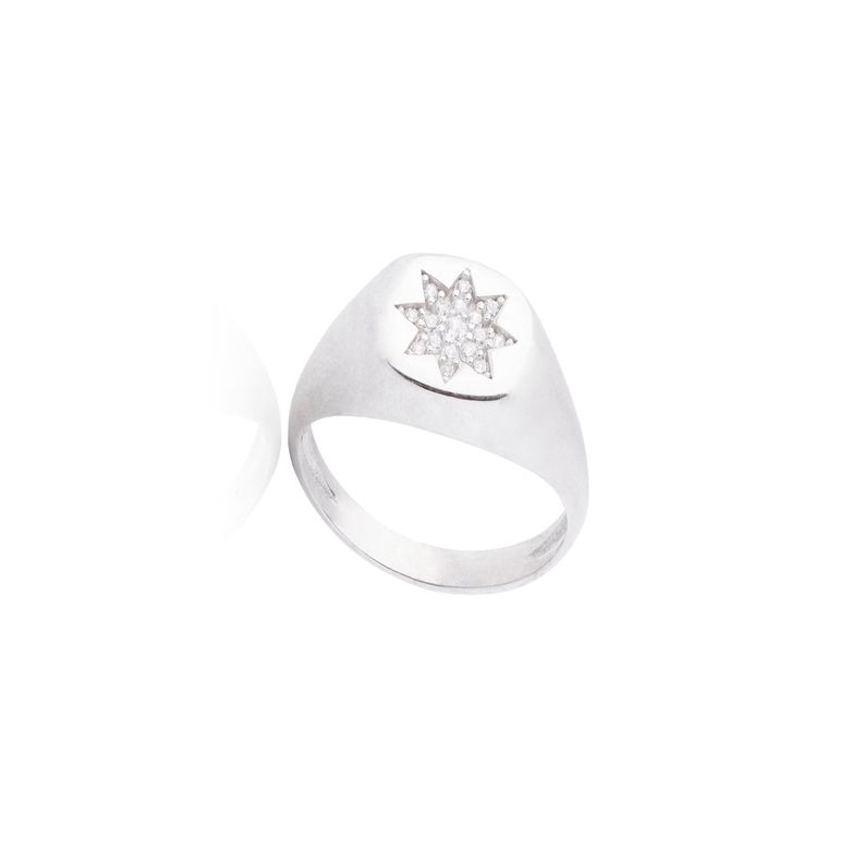 Anillo de Plata Esterlina 925 Sello Estrella Circon-2