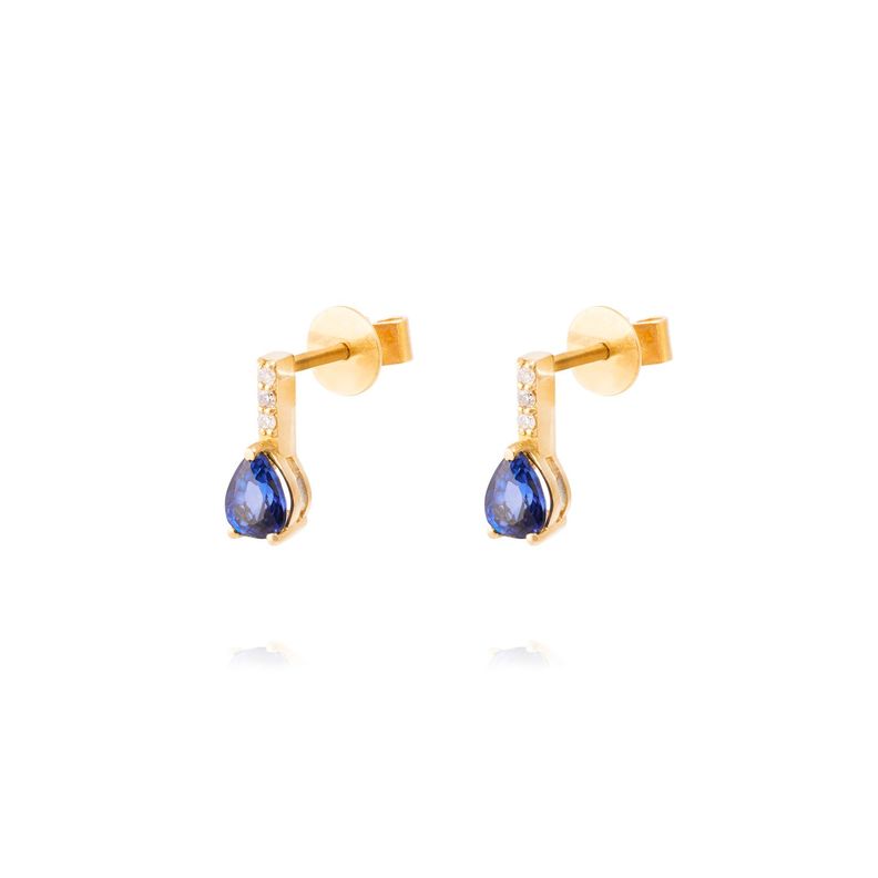 Aros de Oro Amarillo 18kt con 4Pts Diamante y 87Pts Zafiro-0