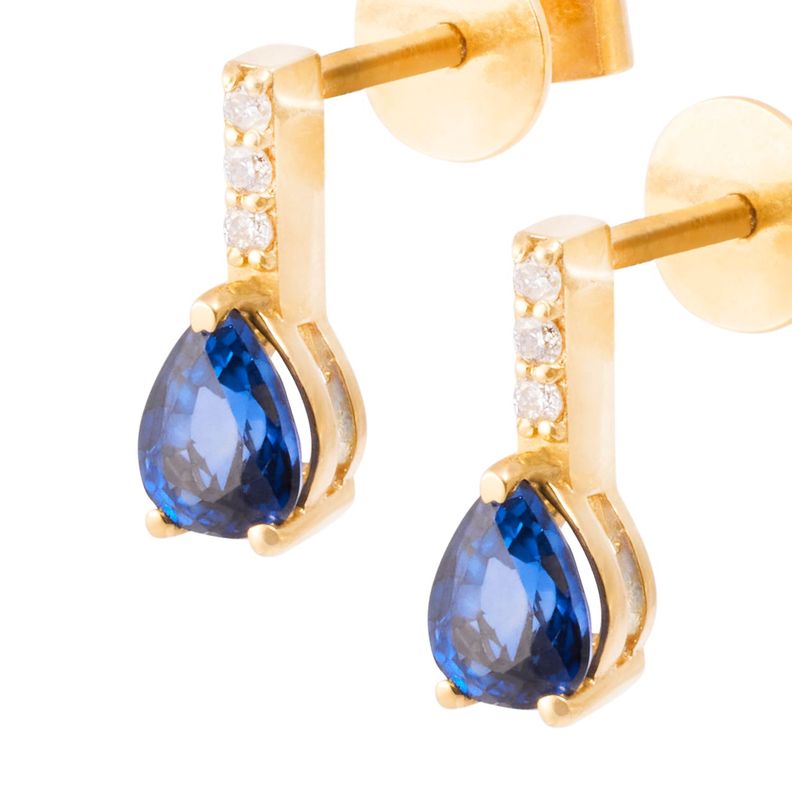 Aros de Oro Amarillo 18kt con 4Pts Diamante y 87Pts Zafiro-1