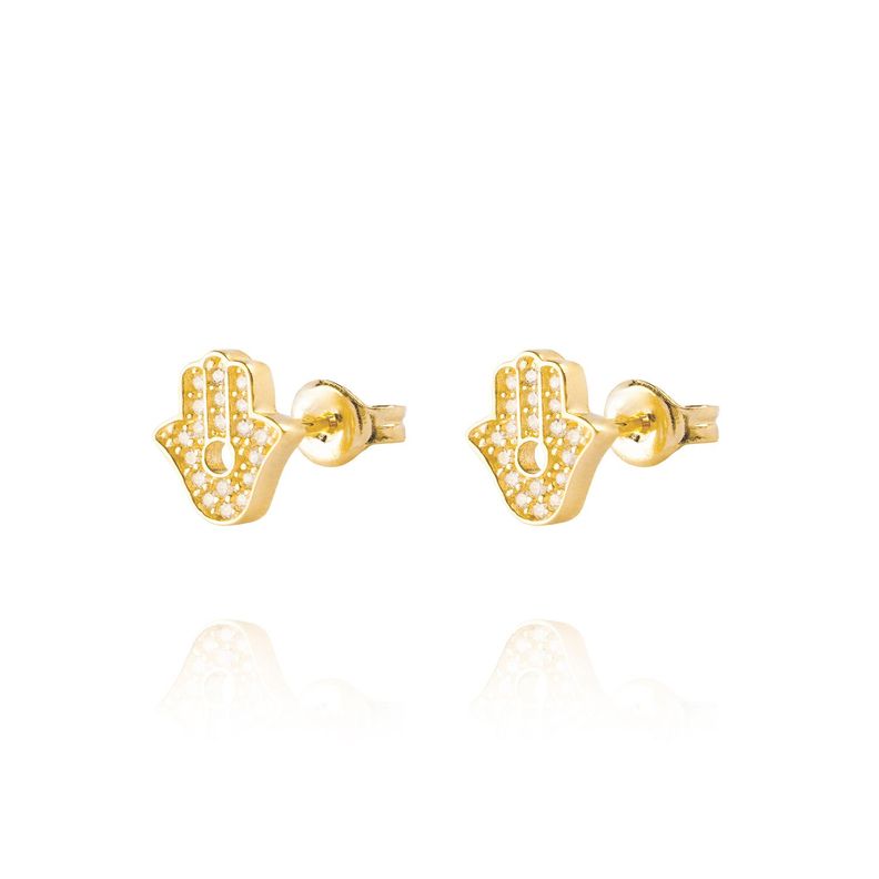Aros de Oro 18kt Mano Fatima Circón-0