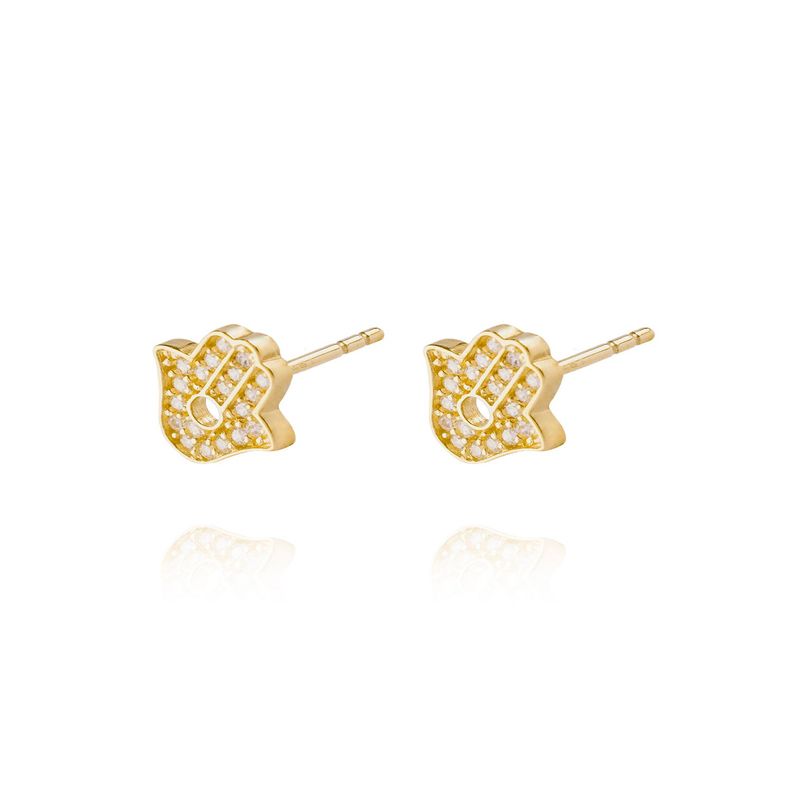 Aros de Oro 18kt Mano Fatima Circón-1