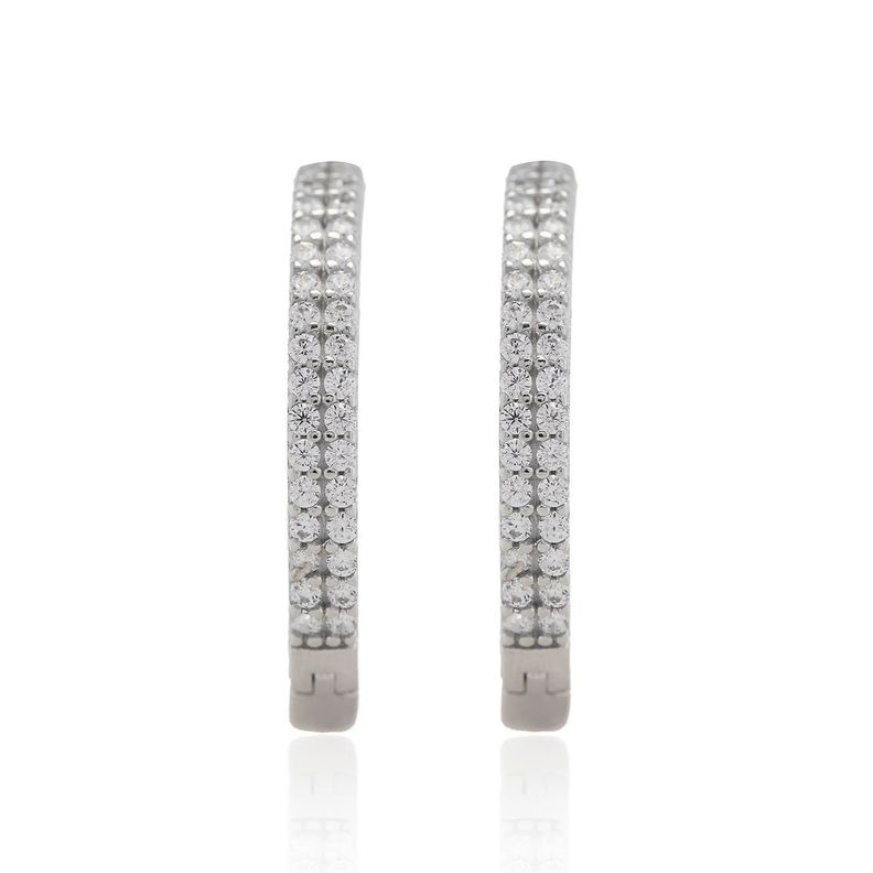 Aros de Oro Blanco 18kt Argolla Grifa con Circon-1