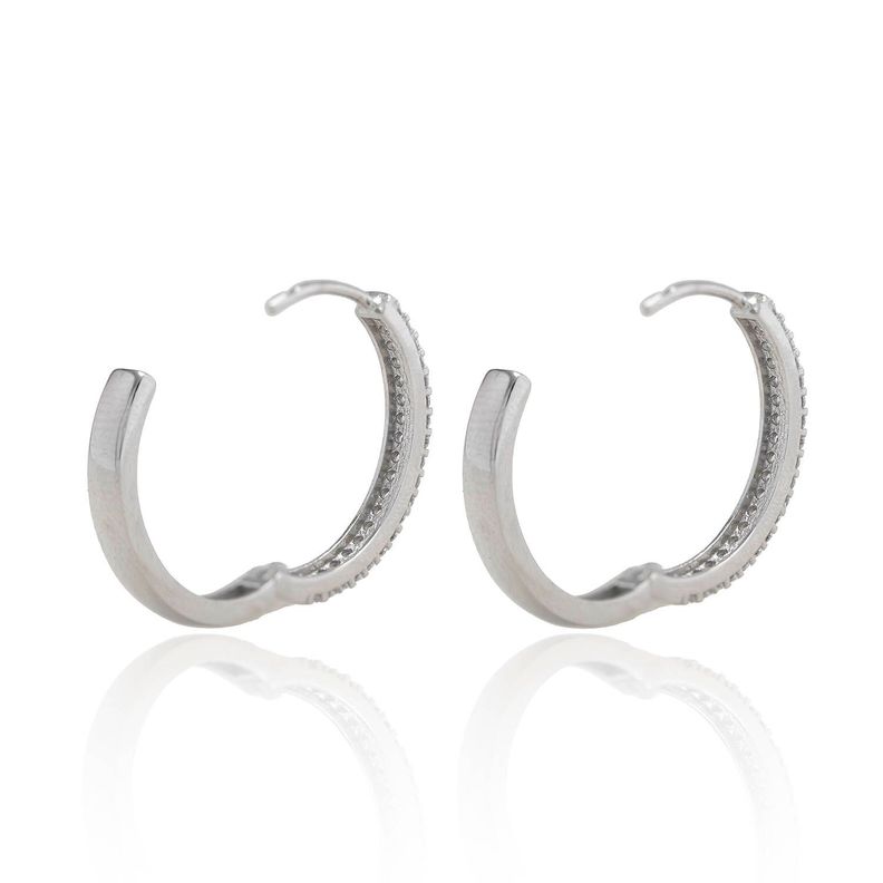 Aros de Oro Blanco 18kt Argolla Grifa con Circon-2