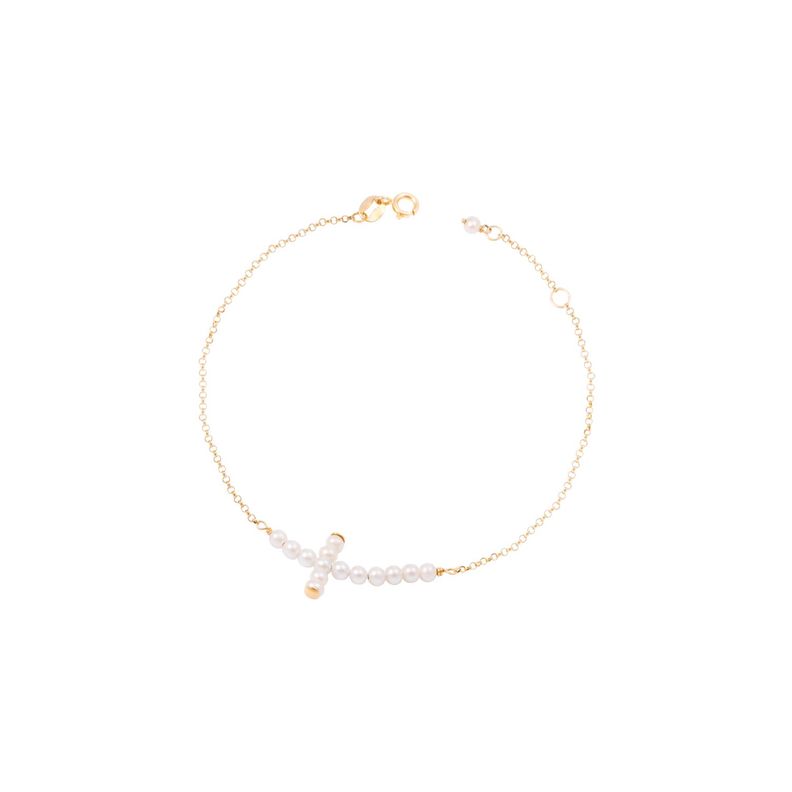 Pulsera Oro Amarillo 18kt Cruz con Perlas  3-2