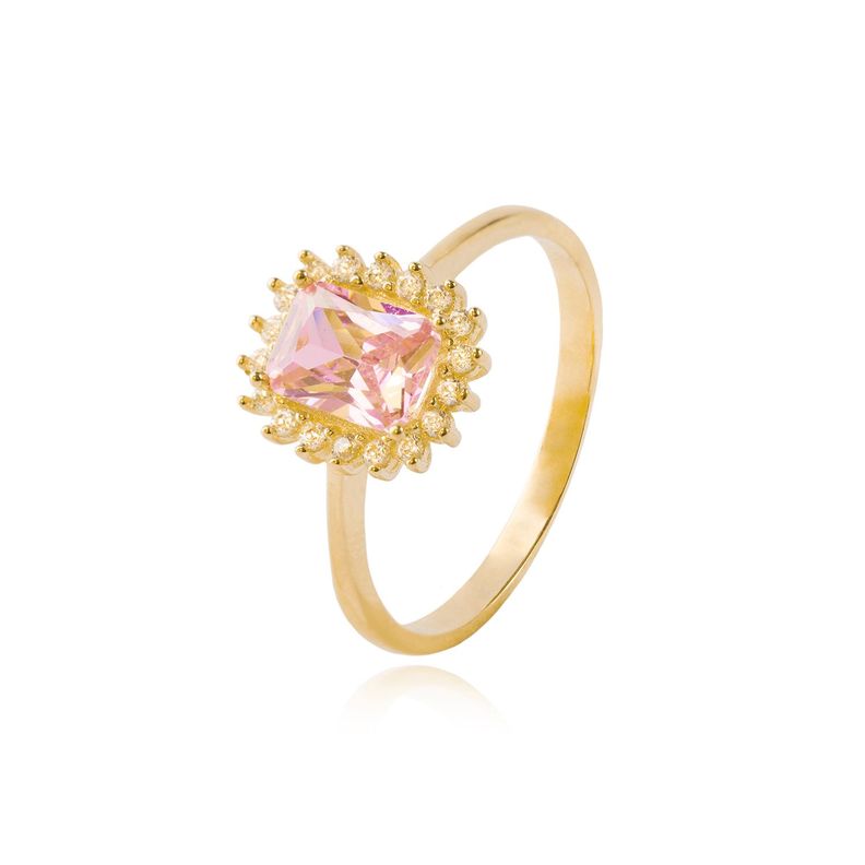 Anillo Compromiso de Oro 18kt Modelo Piedra Rosa de Francia y Circones-0