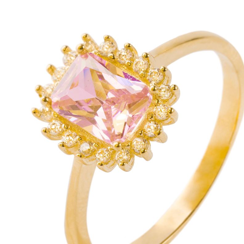 Anillo Compromiso de Oro 18kt Modelo Piedra Rosa de Francia y Circones-1