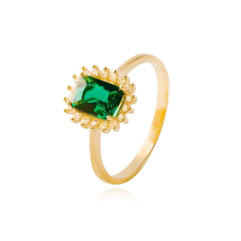 Anillo Compromiso de Oro 18kt Piedra Cuadrada de Circón y Esmeralda-0