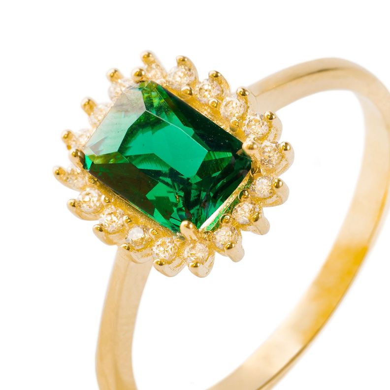 Anillo Compromiso de Oro 18kt Piedra Cuadrada de Circón y Esmeralda-1