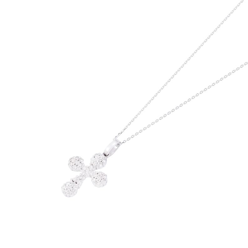 Collar Oro Blanco 18kt Cruz y Diamantes 15 Pts-0