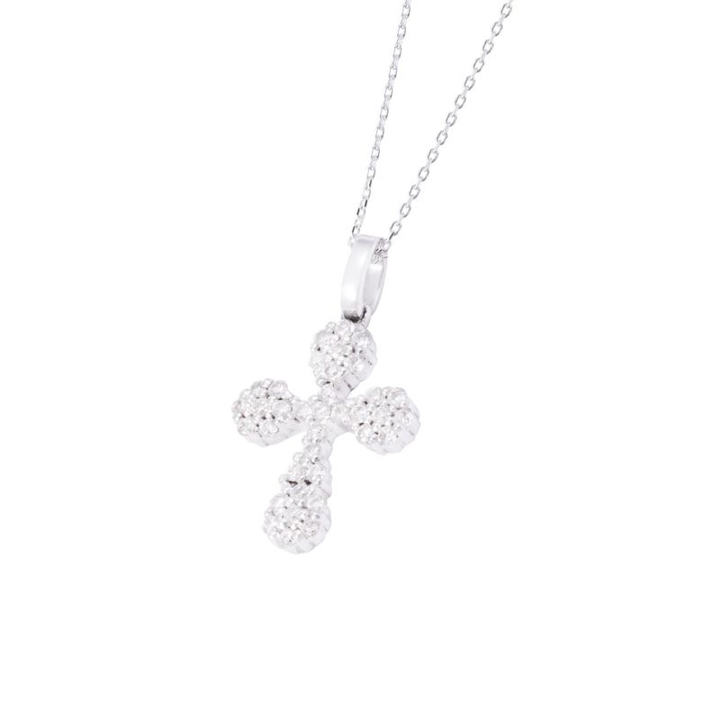 Collar Oro Blanco 18kt Cruz y Diamantes 15 Pts-1