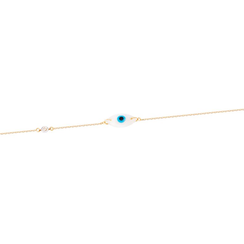 Pulsera de Oro Amarillo 18kt Ojo Turco Diamantes 1x3 Pts-0