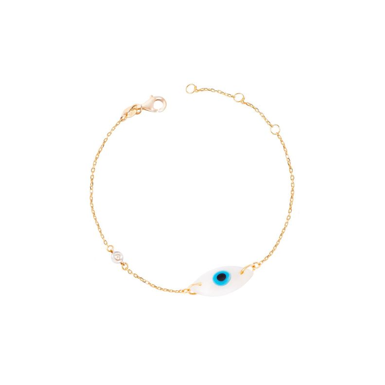 Pulsera de Oro Amarillo 18kt Ojo Turco Diamantes 1x3 Pts-2