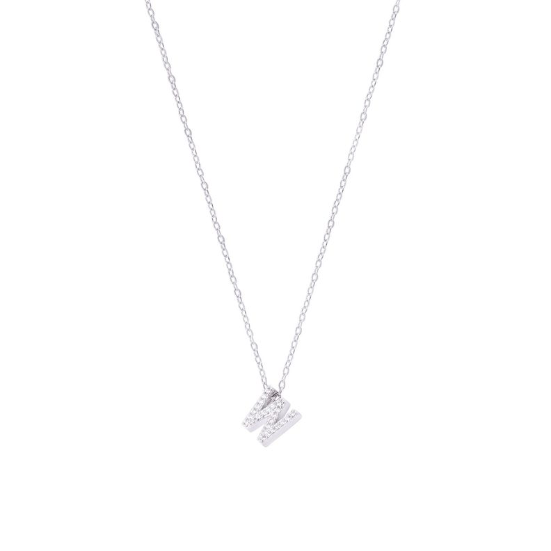 Collar de Plata Esterlina 925 Dije Letra W Circón-0