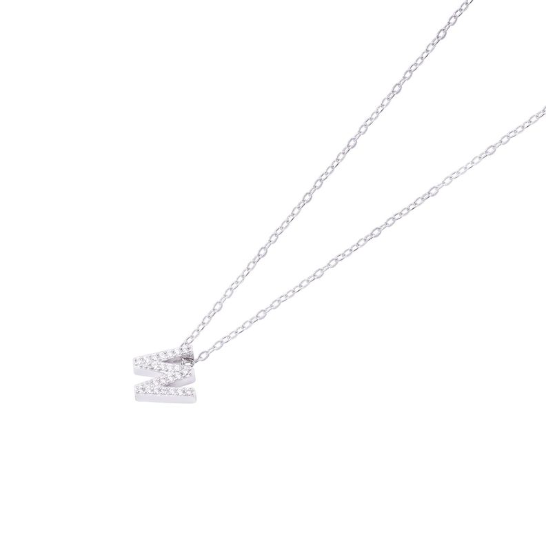 Collar de Plata Esterlina 925 Dije Letra W Circón-1