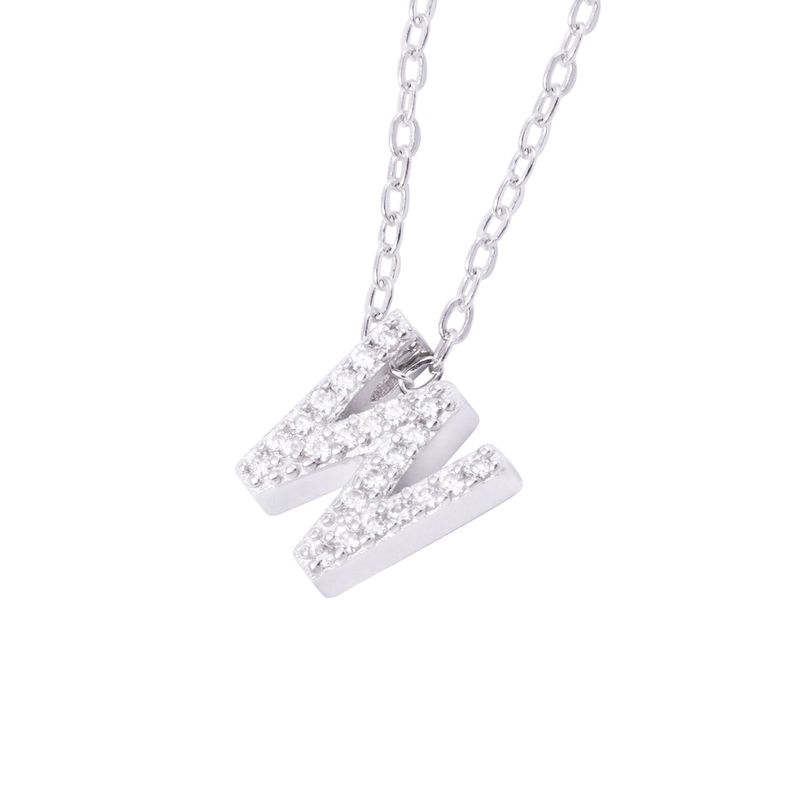 Collar de Plata Esterlina 925 Dije Letra W Circón-2