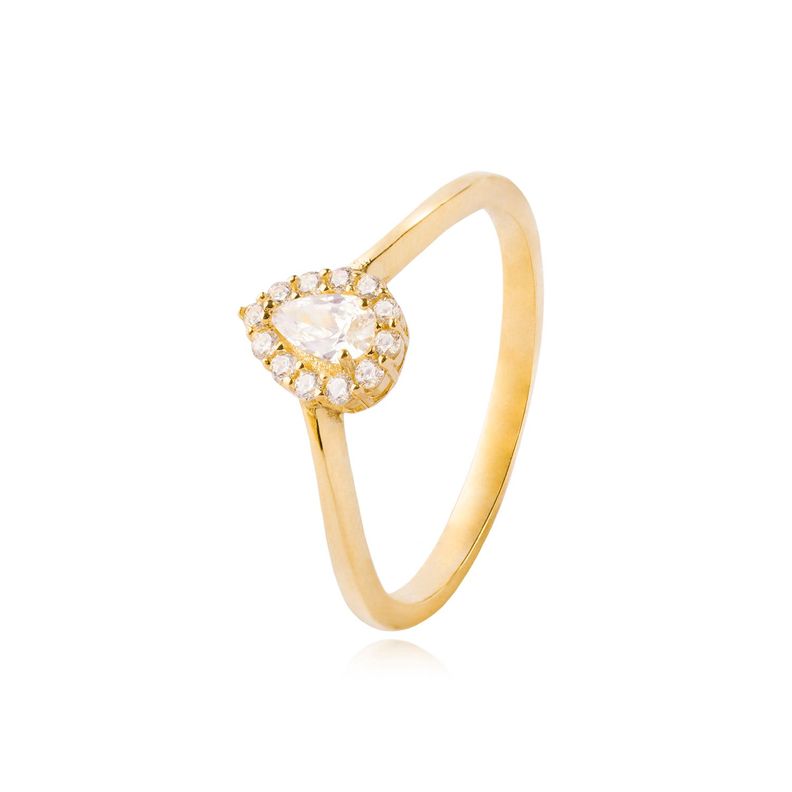 Anillo Compromiso de Oro 18kt Modelo Gota & Circón-0
