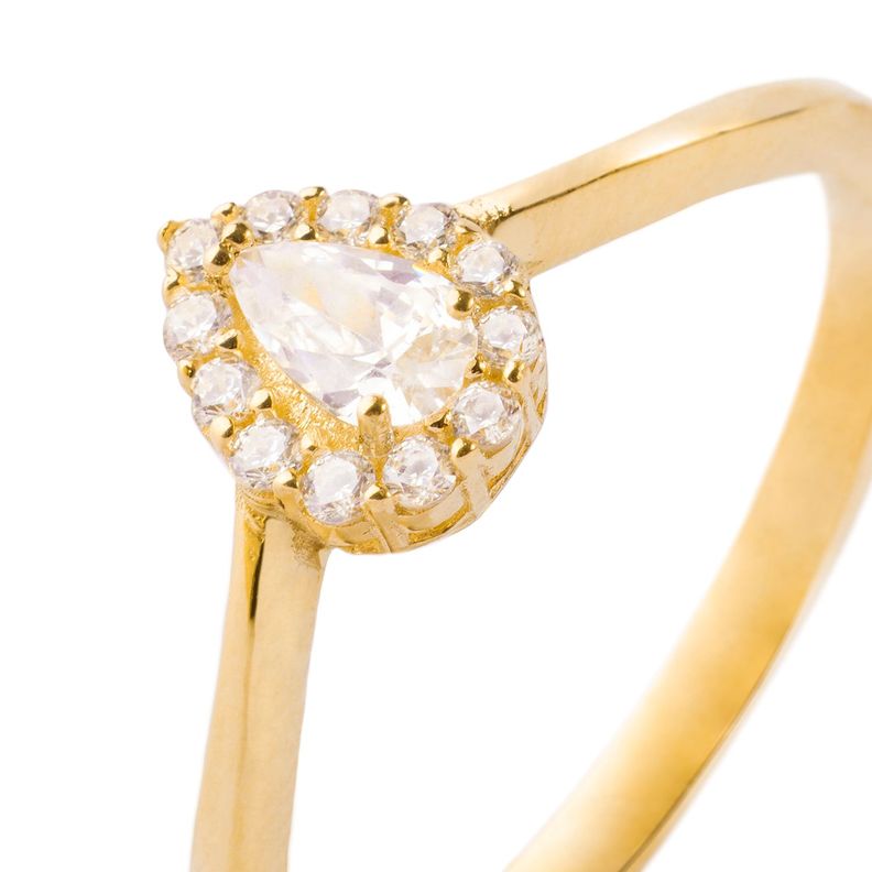 Anillo Compromiso de Oro 18kt Modelo Gota & Circón-1