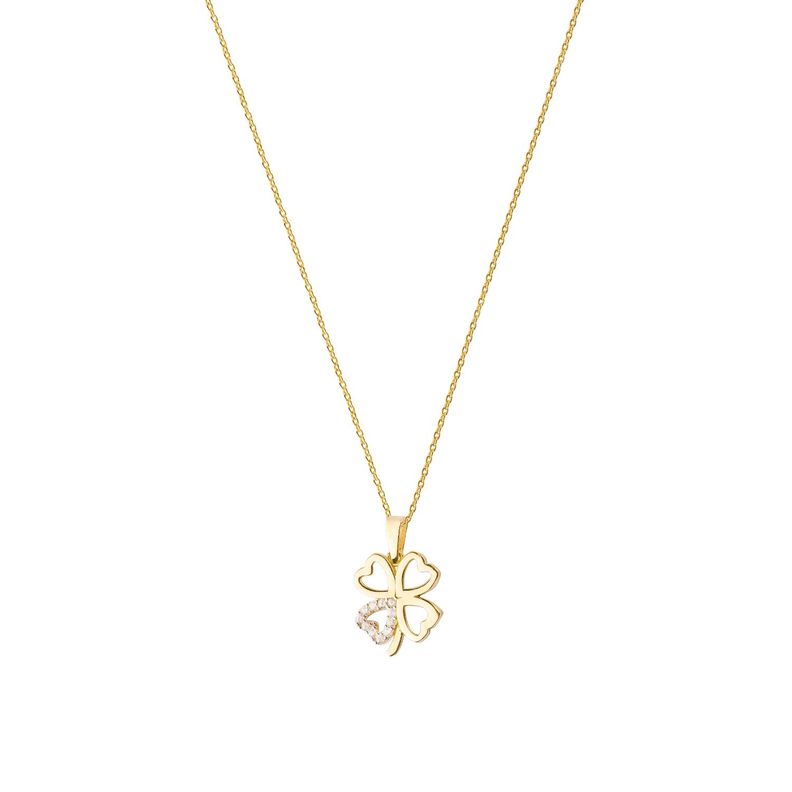 Collar de Oro 18kt Trebol con circones-0