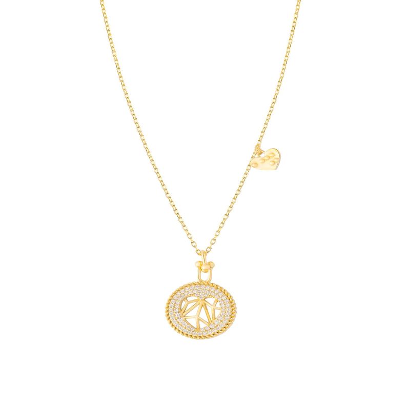 Collar Plata Esterlina 925 Círculo Corazón Revestido Oro 18kt-0