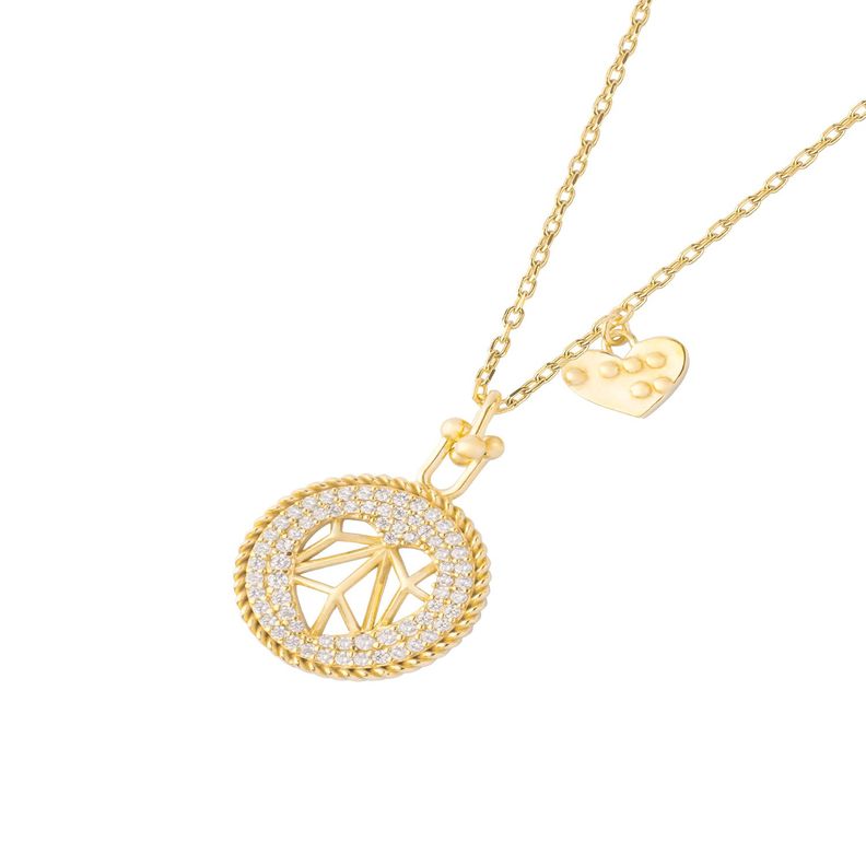 Collar Plata Esterlina 925 Círculo Corazón Revestido Oro 18kt-1
